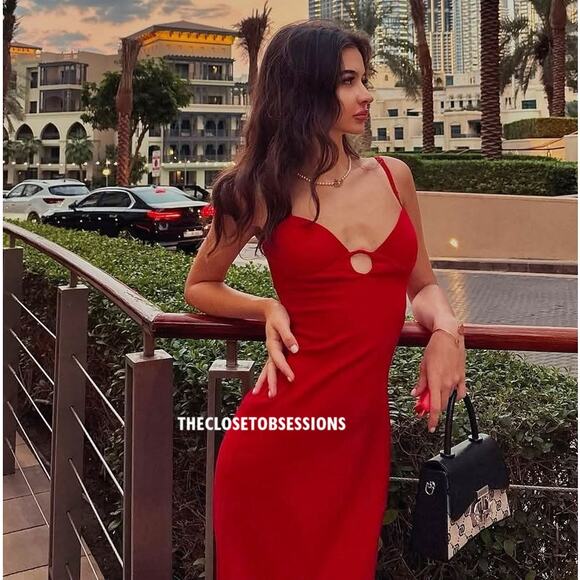 ZARA Blogger Fave Red Fitted Midi Dress NWT Size M - Picture 8 of 16